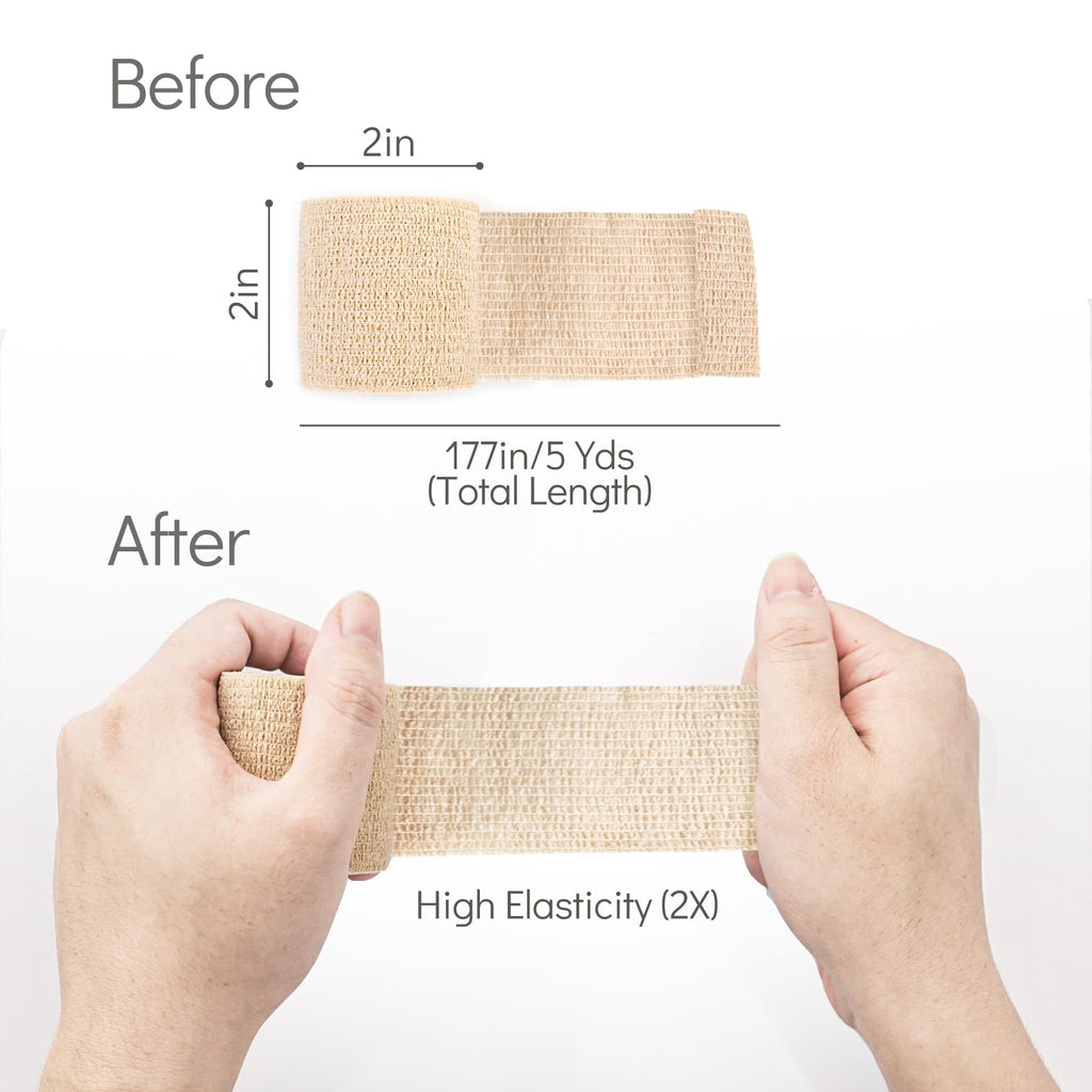 Metene Self Adhesive Bandage Wrap 12 Pack, Athletic Tape 2 Inches X 5 Yards, Sports Tape, Breathable, Waterproof, Elastic Bandag