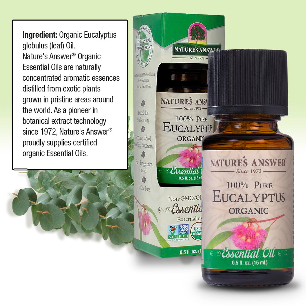 Natures Answer Eucalyptus Essential Oil, USDA Organic, 100% Pure | Natural Aromatherapy Oil for Diffuser/Humidifier, Steam Disti