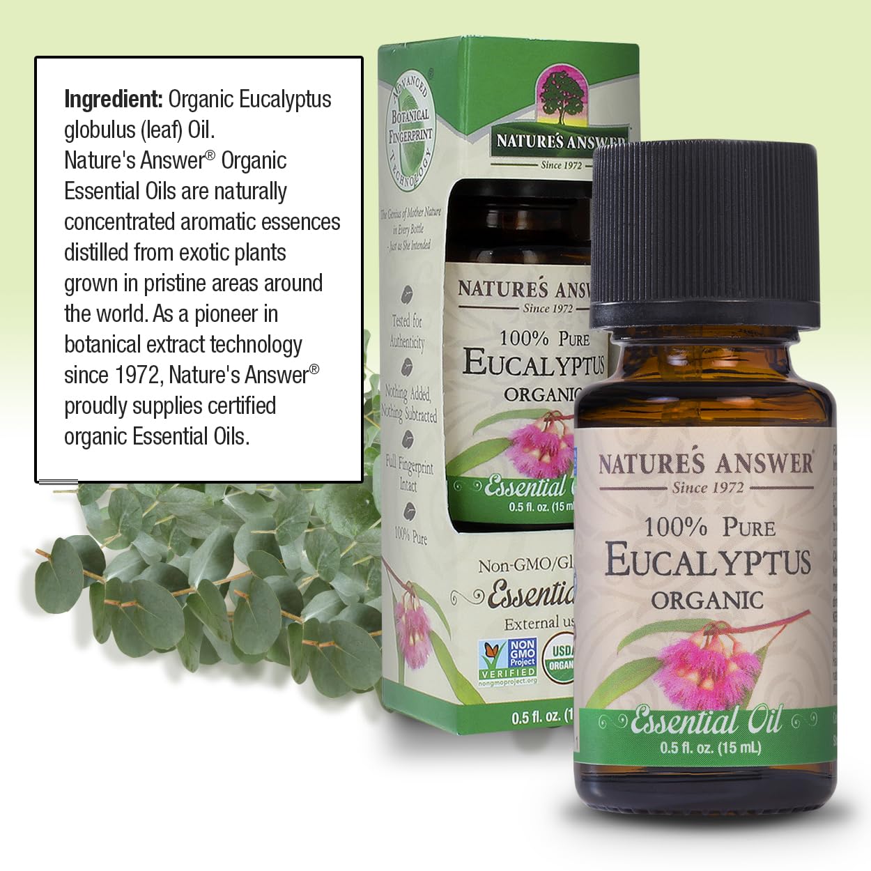 Natures Answer Eucalyptus Essential Oil, USDA Organic, 100% Pure | Natural Aromatherapy Oil for Diffuser/Humidifier, Steam Disti