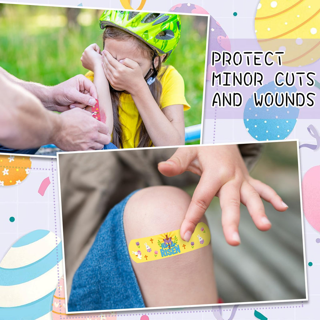 Geiserailie 100 Pcs Jesus Bandages Bulk Kid Easter Egg Stuffers Gifts Cartoon Nativity Scene Adhesive Bandages He is Risen Water