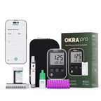 OKRA PRO Blood Sugar Monitor Kit - 5s Fast Glucose Results, No Coding, Strip Ejection, App for Tracking, 25 Test Strips, Home Di