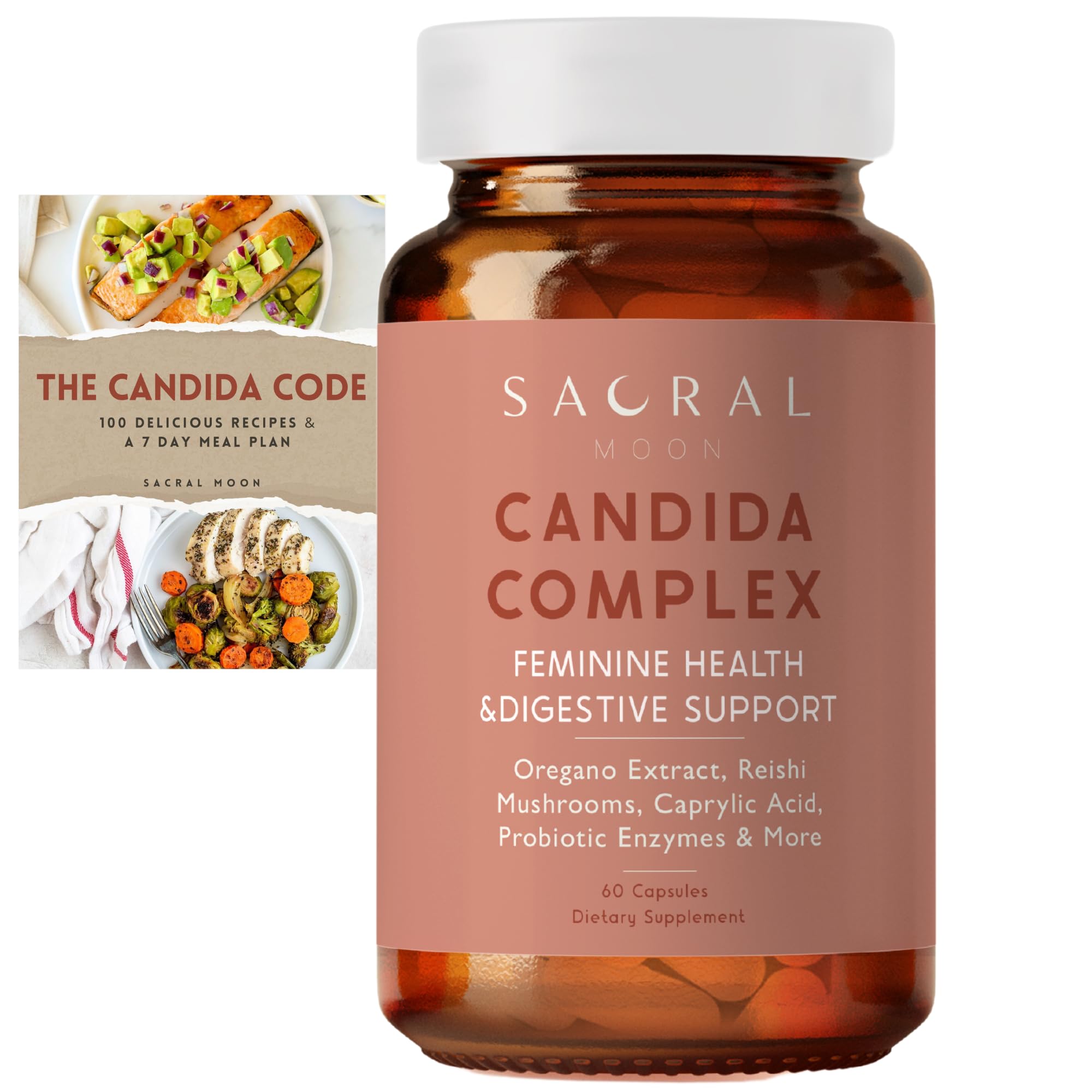SACRALMOON Candida Cleanse - 8 Cleansing Ingredients for Digestive Support and Feminine Care - Oregano, Caprylic, Probiotics, Re
