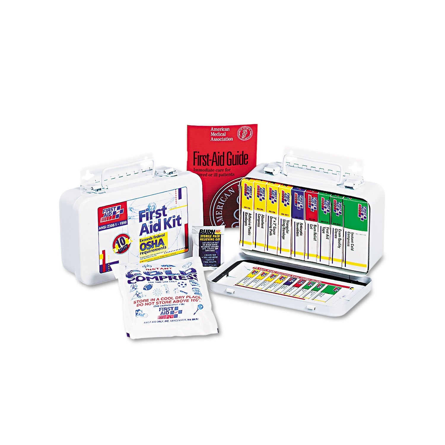 First Aid Only 240AN Unitized First Aid Kit for 10 People, 64-Pieces, OSHA/ANSI, Metal Case
