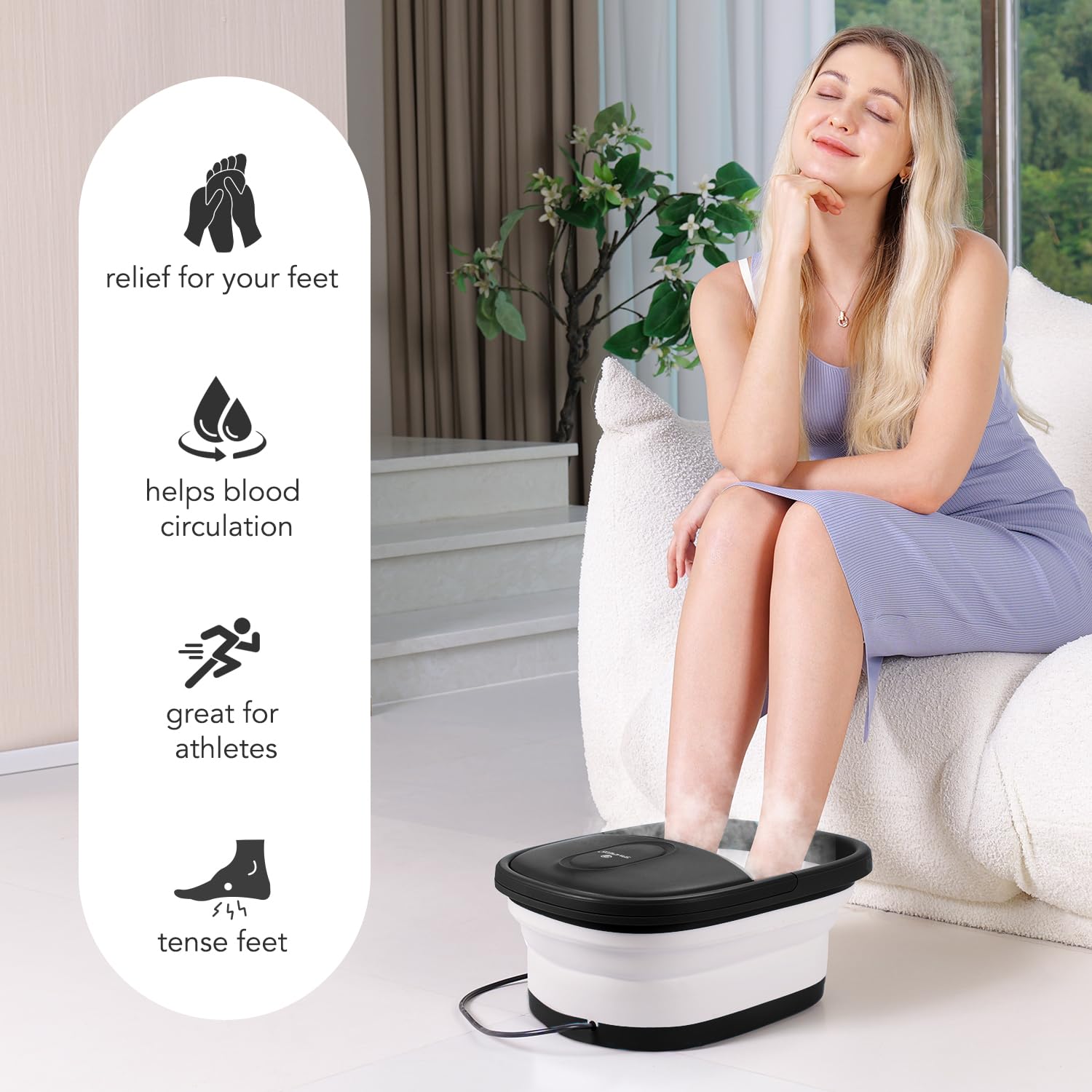 SPA4PIEDS 2025 Collapsible Foot Spa Bath with Massage Roller and Jets, Red Light, Pedicure Tool, Feet Soaking Tub for Stress Rel