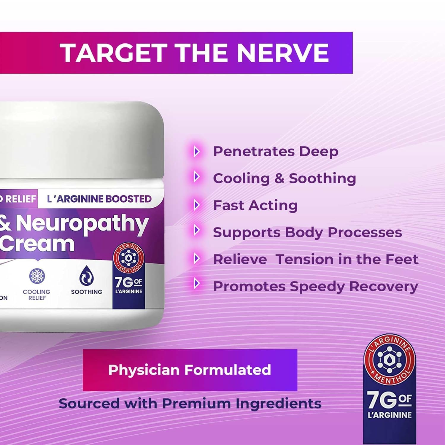 Nerve and Neuropathy Cream - Plant Powered Relief for Foot, Hands, Legs, Toes Includes 7grams of LArginine; Vitamin B6, Arnica,