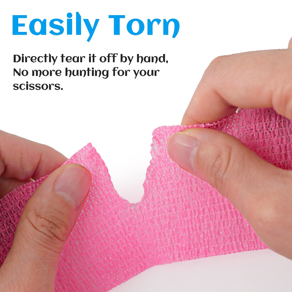 24 Rolls Pink Elastic Self Adhesive Bandage Wrap, Breathable Flexible Fabric Non Woven Cohesive Bandage, Ankle Sprains Swelling