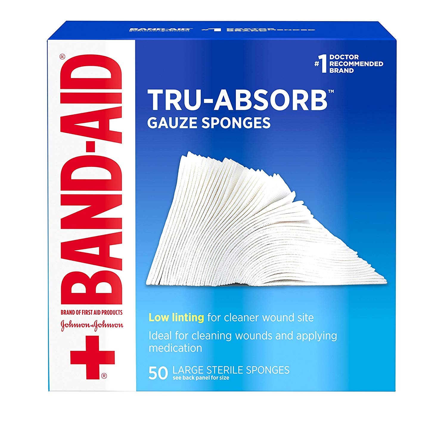 BAND-AID Brand TRU-ABSORB Gauze Sponges 4X4IN, 50 Count