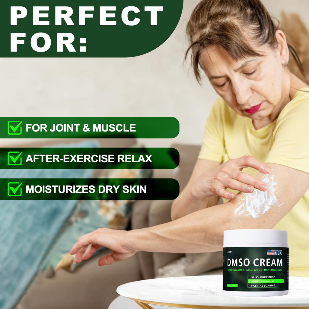 ZOXY DMSO Cream, 99.9% Pure, with Magnesium, MSM, Frankincense, Aloe Vera, Turmeric, Herbal, and Arnica, Quickly Absorbed, Low O