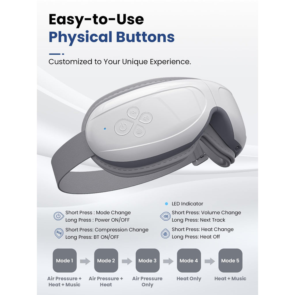 BOB AND BRAD Eye Massager FSA/HSA Eligible, EyeOasis 2 - Heated Eye Massager for Migraines with Music, Smart Eye Mask Massager R