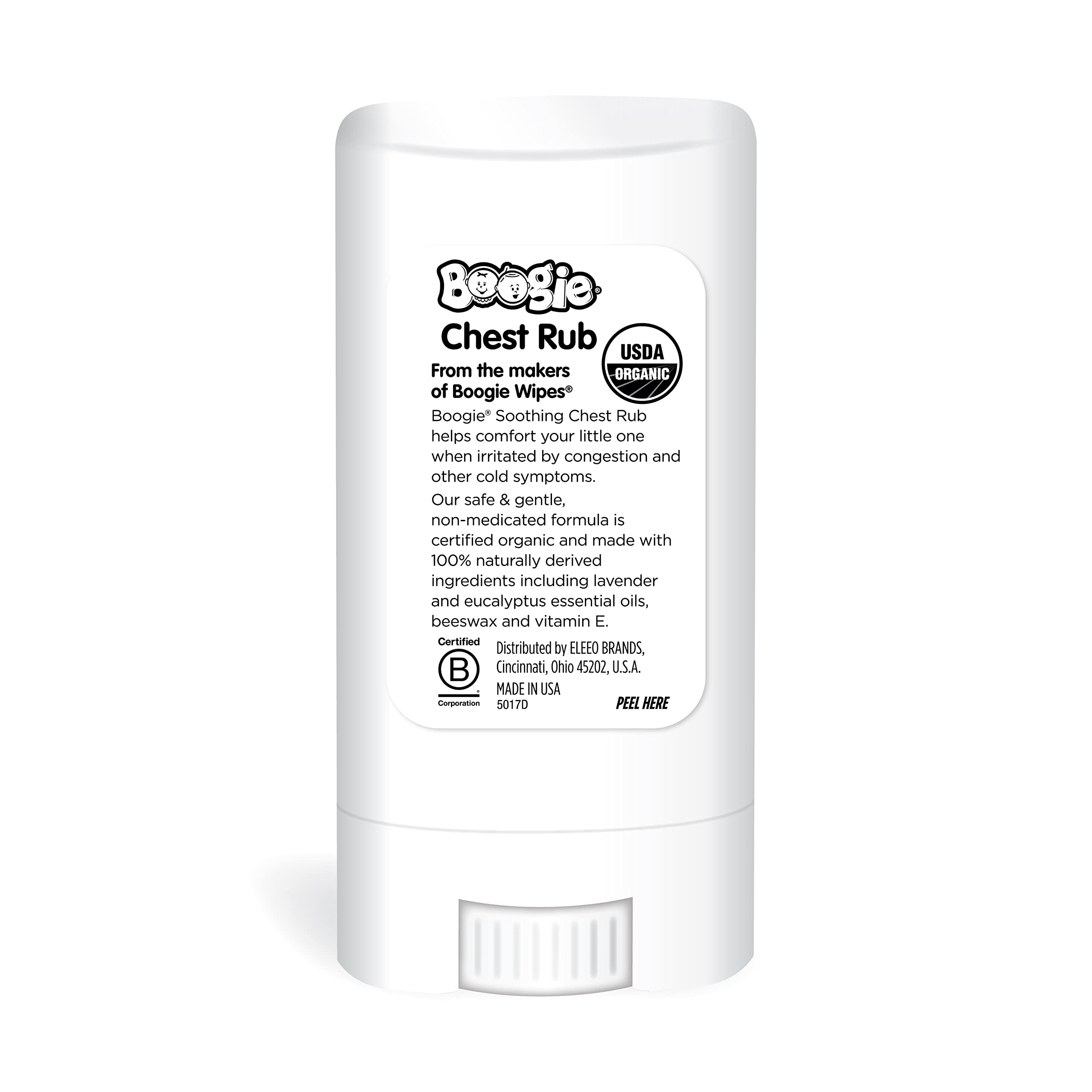 Boogie Chest Rub Stick for Soothing Relief, Petroleum-Free, USDA Organic, Naturally Derived, Soothing Eucalyptus and Lavender, 0