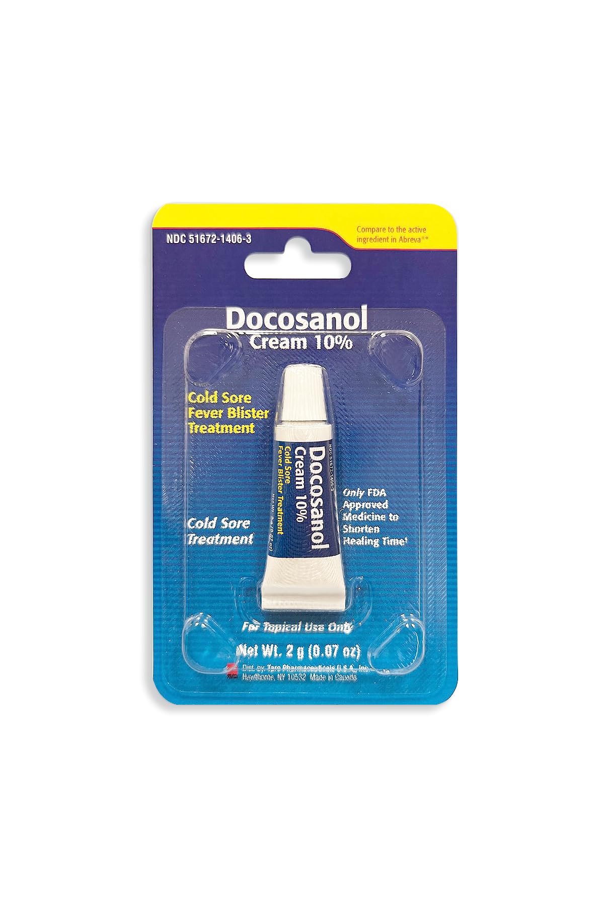 TARO Cold Sore/Fever Blister Treatment - Docosanol 10% Cream (0.07 oz - 1 Tube)