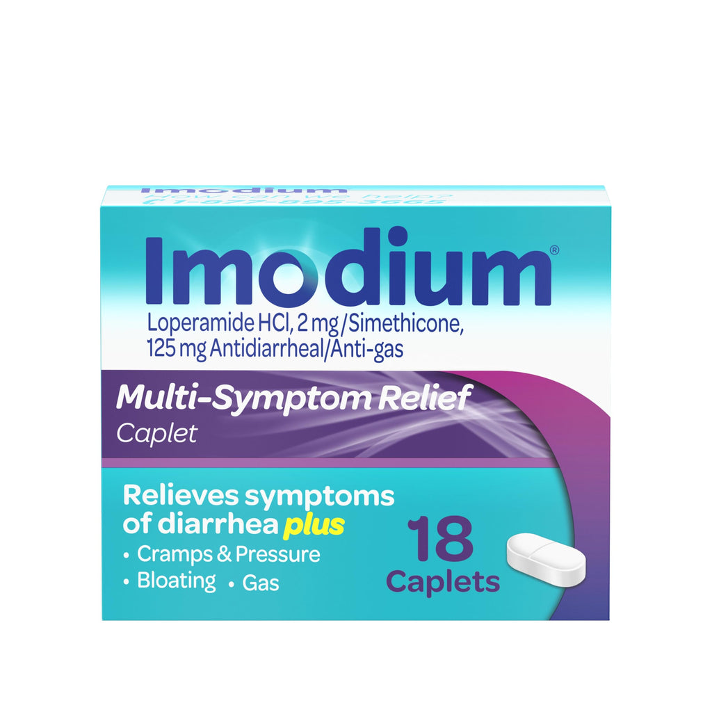 Imodium Multi-Symptom Relief Caplets, Loperamide Hydrochloride & Simethicone Anti-Diarrheal Medicine for The Relief of Diarrhea,