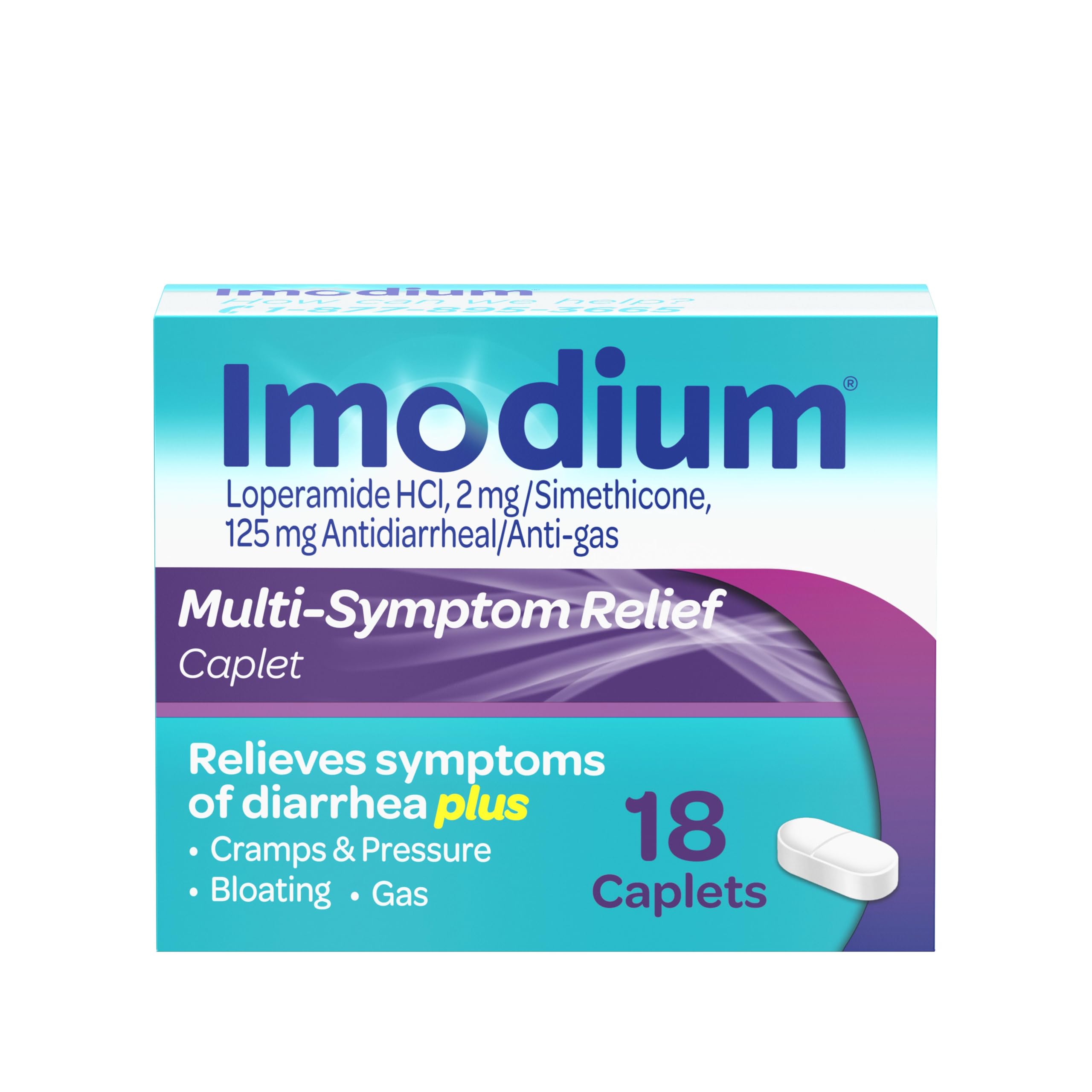Imodium Multi-Symptom Relief Caplets, Loperamide Hydrochloride & Simethicone Anti-Diarrheal Medicine for The Relief of Diarrhea,