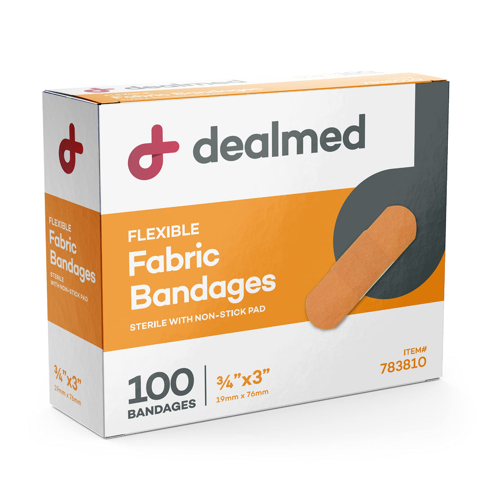 Dealmed Fabric Flexible Adhesive Bandages - 100 Count (1 Pack) Bandages with Non-Stick Pad, Latex Free, Wound Care for First Aid