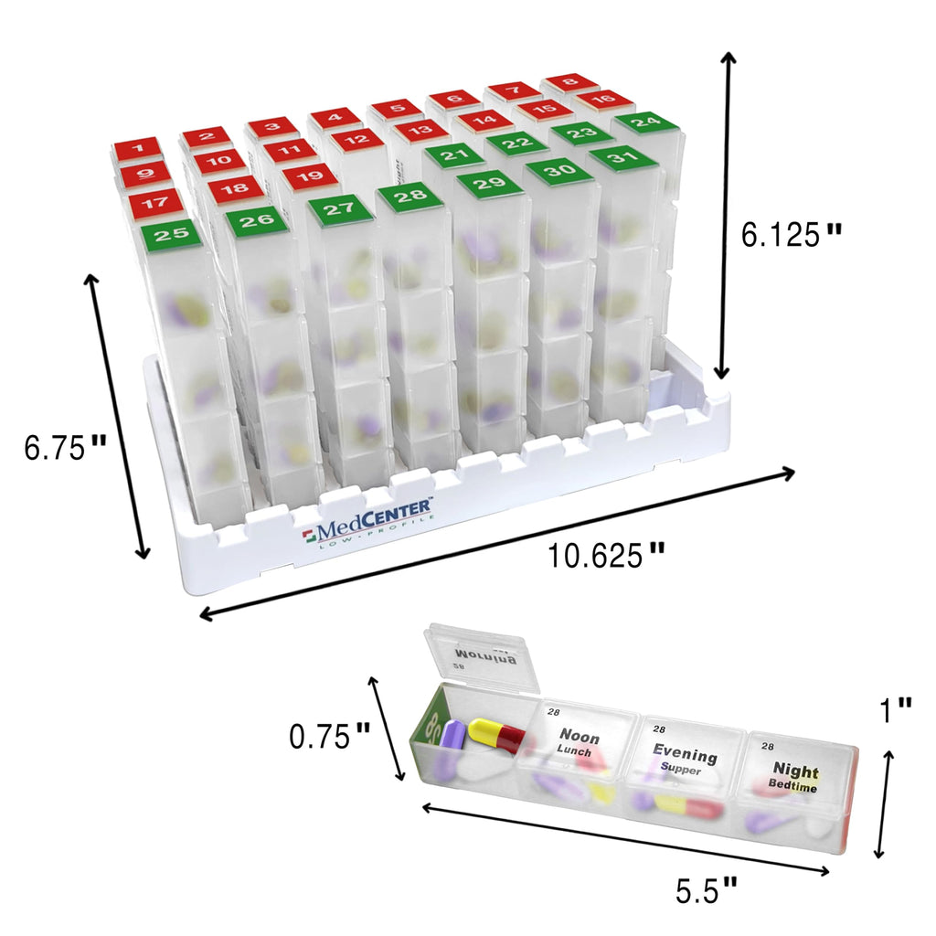 Medcenter FSA HSA Eligible Monthly Pill Box Organizer, 4 Times a Day, Extra Large 31 Daily Pill Cases with Compartments for Vita