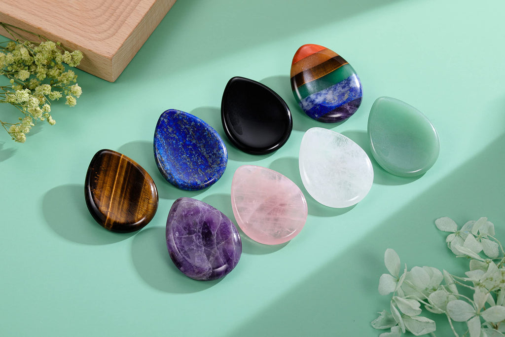 CrystalTears Rose Quartz Crystal Worry Stone Thumble Polished Healing Crystals Pocket Palm Stone Thumb Worry Stones for Anxiety