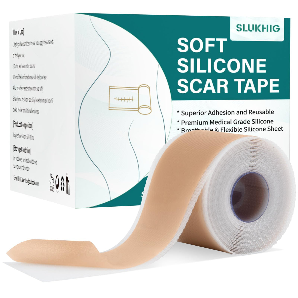 Silicone Scar Sheets (1.6''x 79'' Roll-2M), Silicone Scar Tape for Scar Removal Treatment, Reusable Silicone Scar Strips for C-S