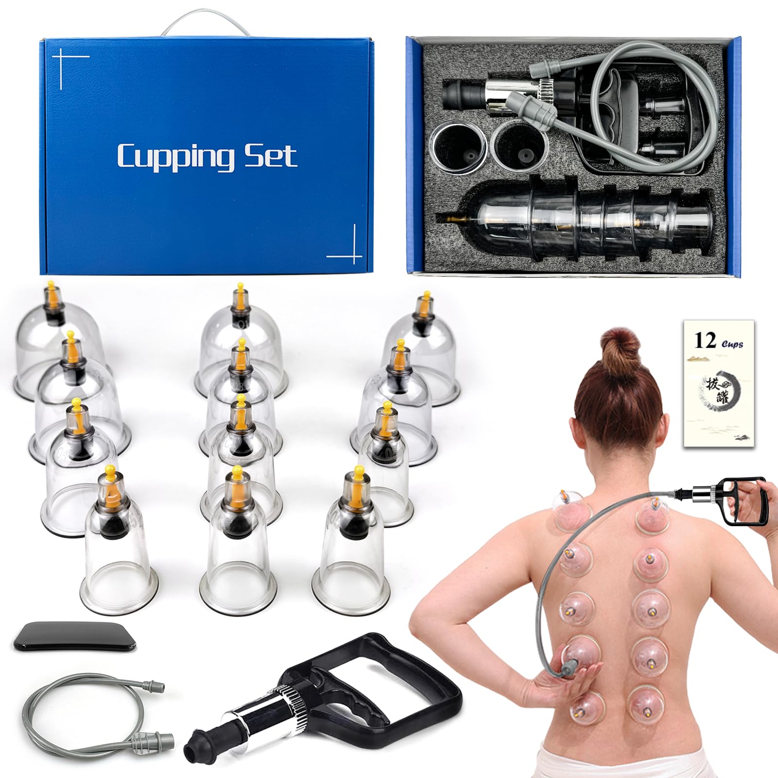 DEFUNX Cupping Therapy Set,12 Therapy Cups Cupping Set with Pump, Professional Chinese Cupping Therapy Sets Hijama Cupping Massa
