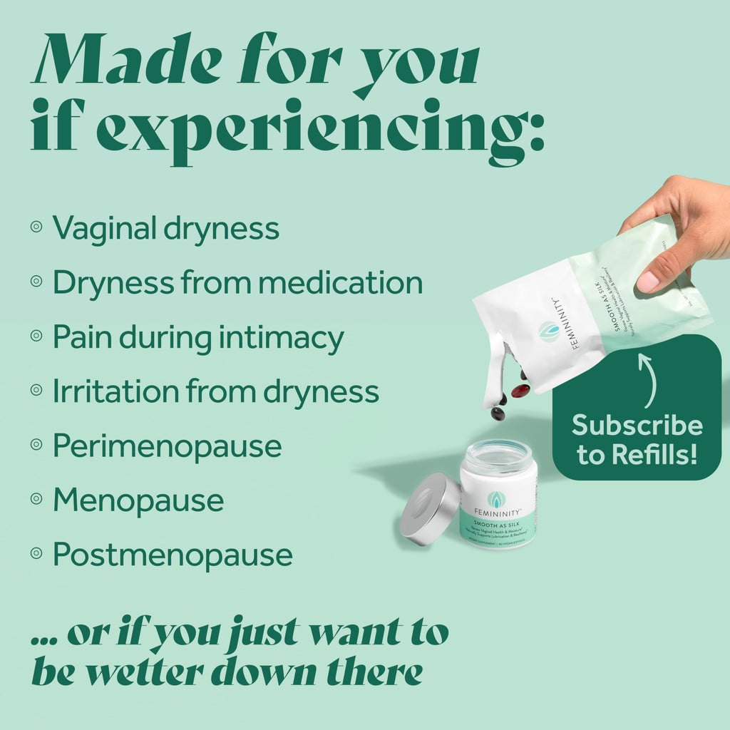 Femininity Smooth as Silk 30-Day Refill for Vaginal Dryness (60 Softgels) - Sea Buckthorn Oil with 365mg Omega 7 + Omega 3 and O