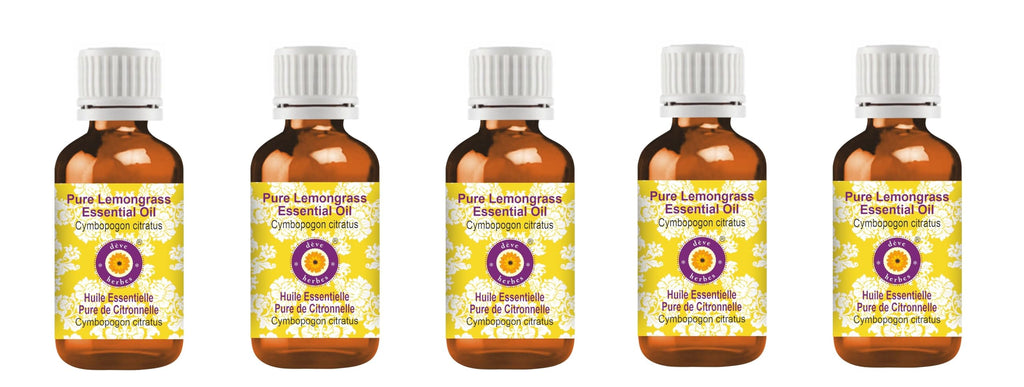 dve herbes Pure Lemongrass Essential Oil (Cymbopogon citratus) Steam Distilled (Pack of Five) 100ml X 5 (16.9 oz)