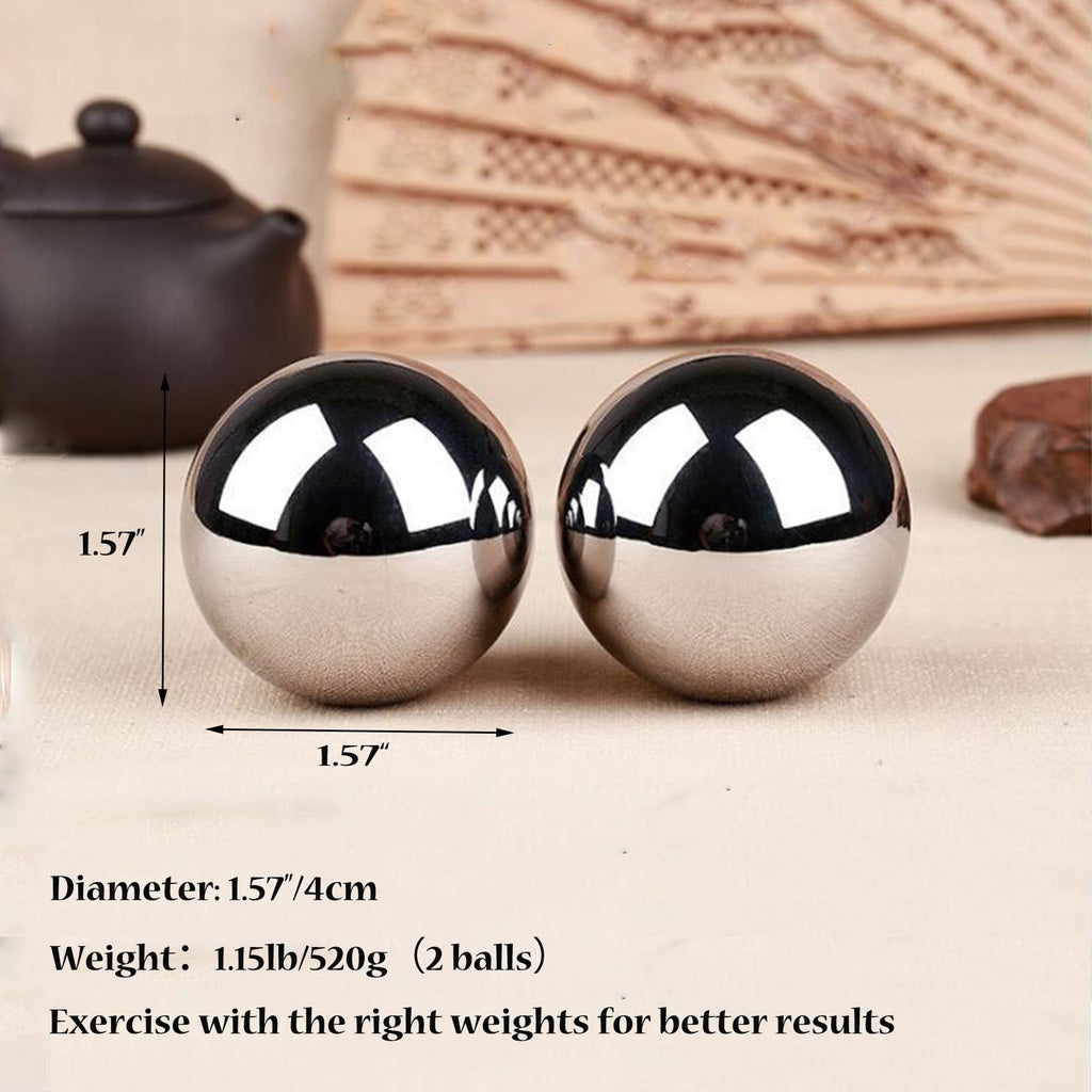 Tianigo Stainless Steel Baoding Balls Set,1.57 Inches Chinese Health Balls, Metal Stress Relief Hand Massage Balls No Chime for