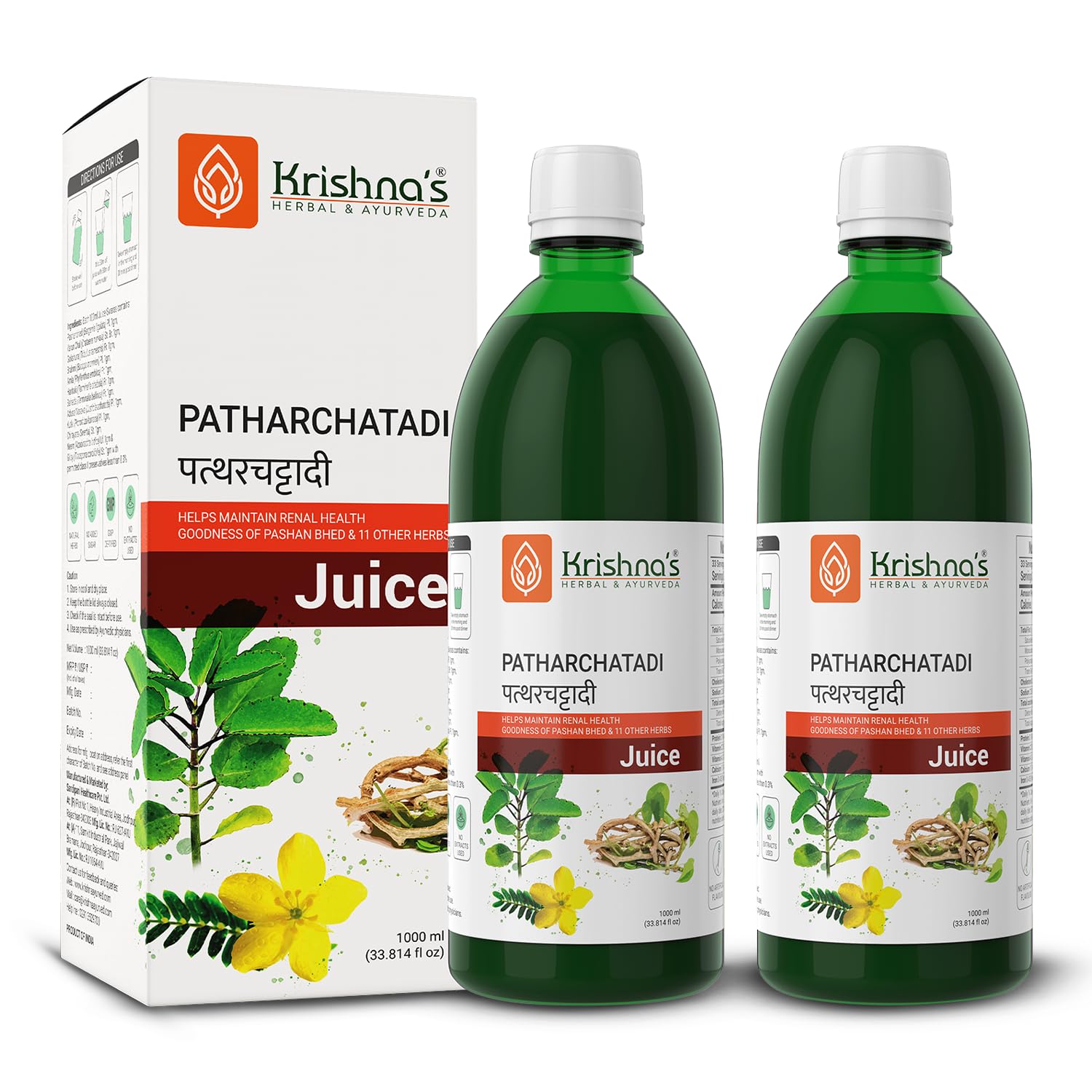 KrishnaS Patharchatadi Juice  1000 Ml | Dissolve Or Break The Stone | Goodness Of Pashanbhed, Adulsa, Kutki & Amla | Blend Of 