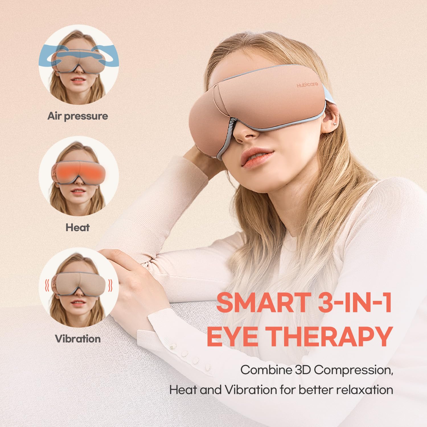 HubiCare Eye Massager with Heat, Vibration, and Music Helps Relieve Strain, Dark Circles, Dryness, and for Migraine Relief Relax