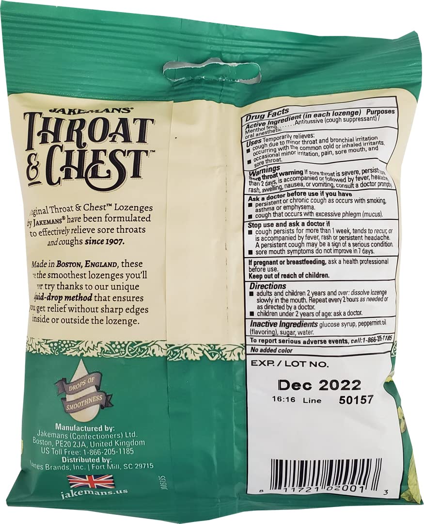 Jakemans Throat & Chest Menthol Cough Suppressant Peppermint - 30 Lozenges (3 Pack)