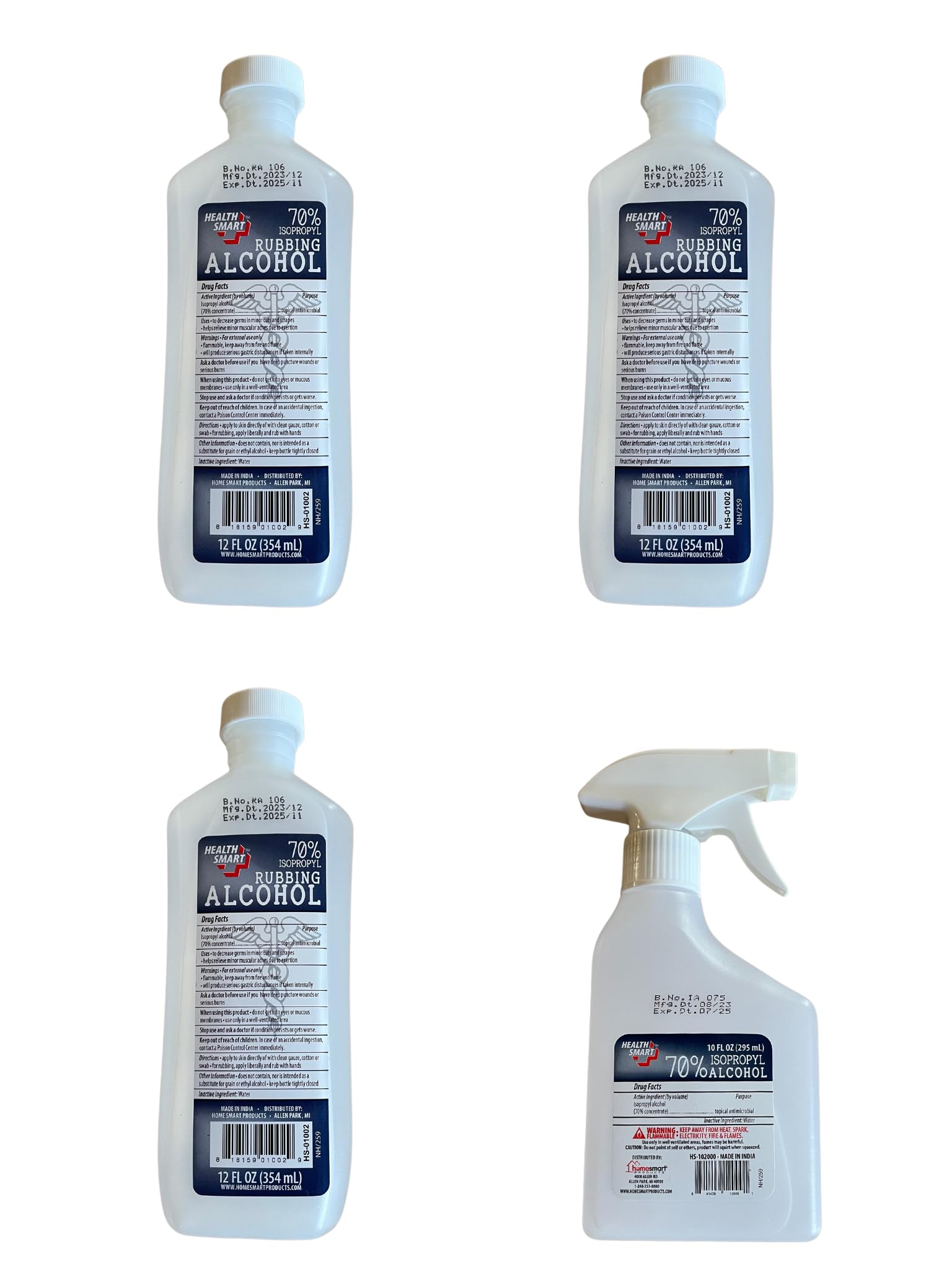 Generic Isopropyl Alcohol 70% Antiseptic and Cleaner (1 10oz Spray Bottle, 3 12oz Bottles), Clear
