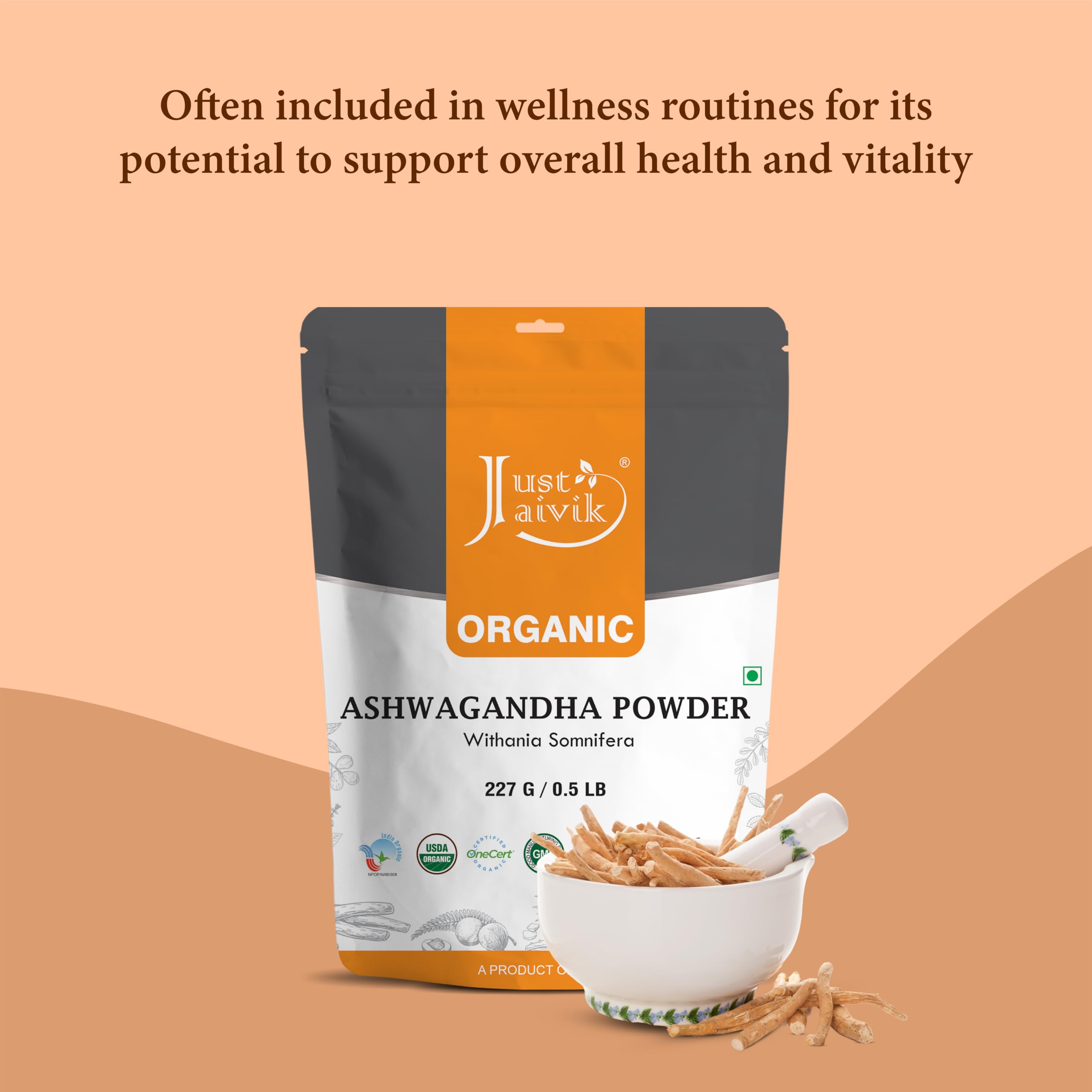 100% Organic Ashwagandha Powder- Withania Somnifera- USDA Certified Organic- 227g (0.5 LB) 8 oz - Ayurvedic Herbal Supplement Th