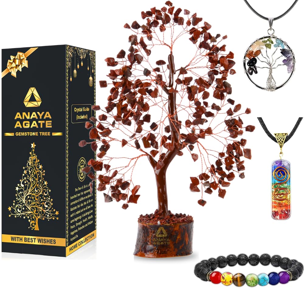 Red Jasper Crystal Trees for Home Decor, Office Desk Decoration, Chakra Healing Crystals and Stone for Positive Energy, Money, G