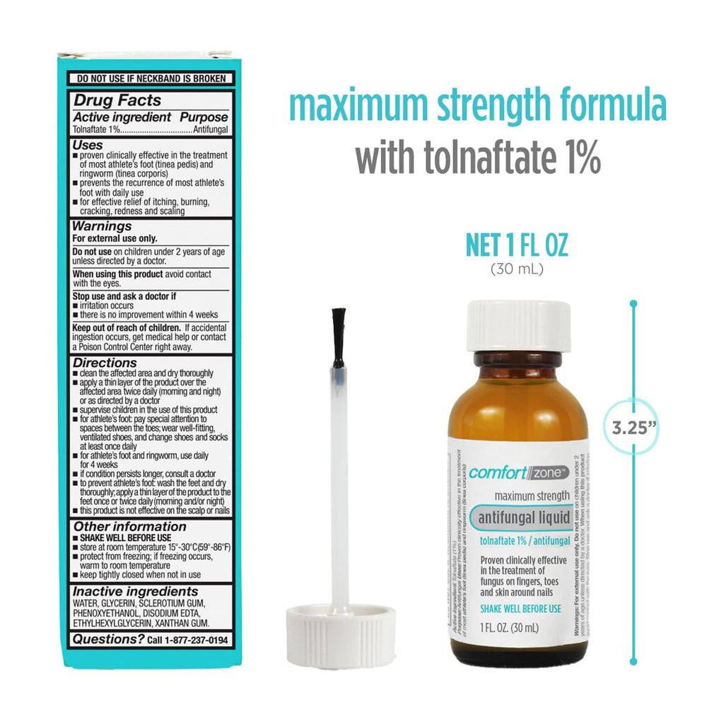 Comfort Zone Tolnaftate 1% Anti Fungal Liquid Solution, Soothes Itching, & Burning, Easy Application, Non-Oily Formula, Tolnafta