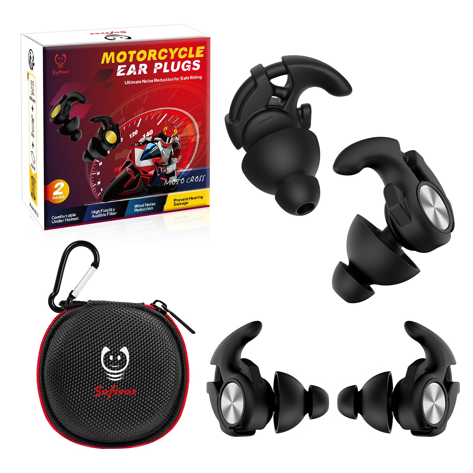 Motorcycle Ear Plugs, Wind Noise Reduction Keep Comms Clear & Comfort Under Helmet, 27dB Reusable Earplugs for Motor, Motorbike,