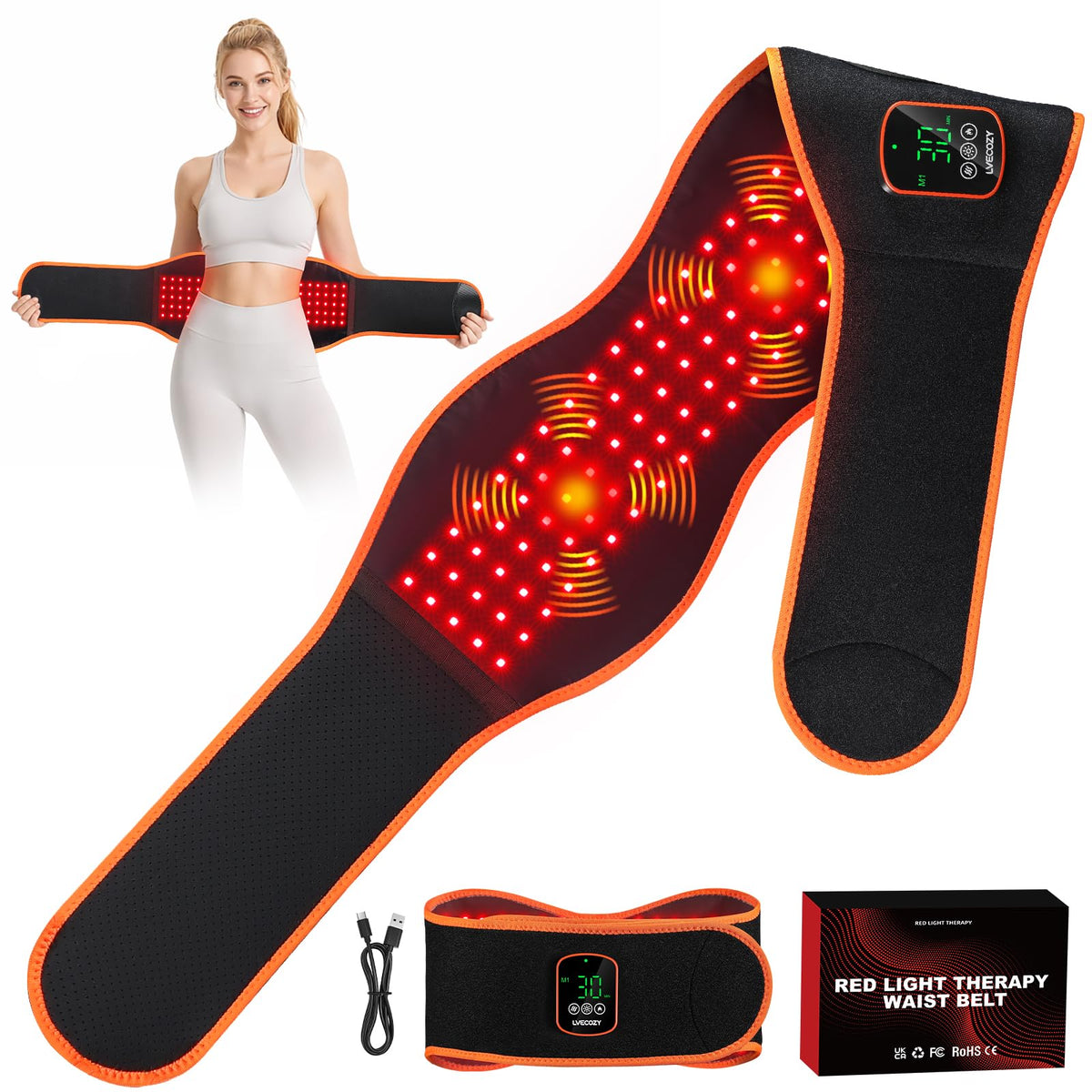 Red Light Therapy Belt for Body, Cordless Infrared with Heat & Massage