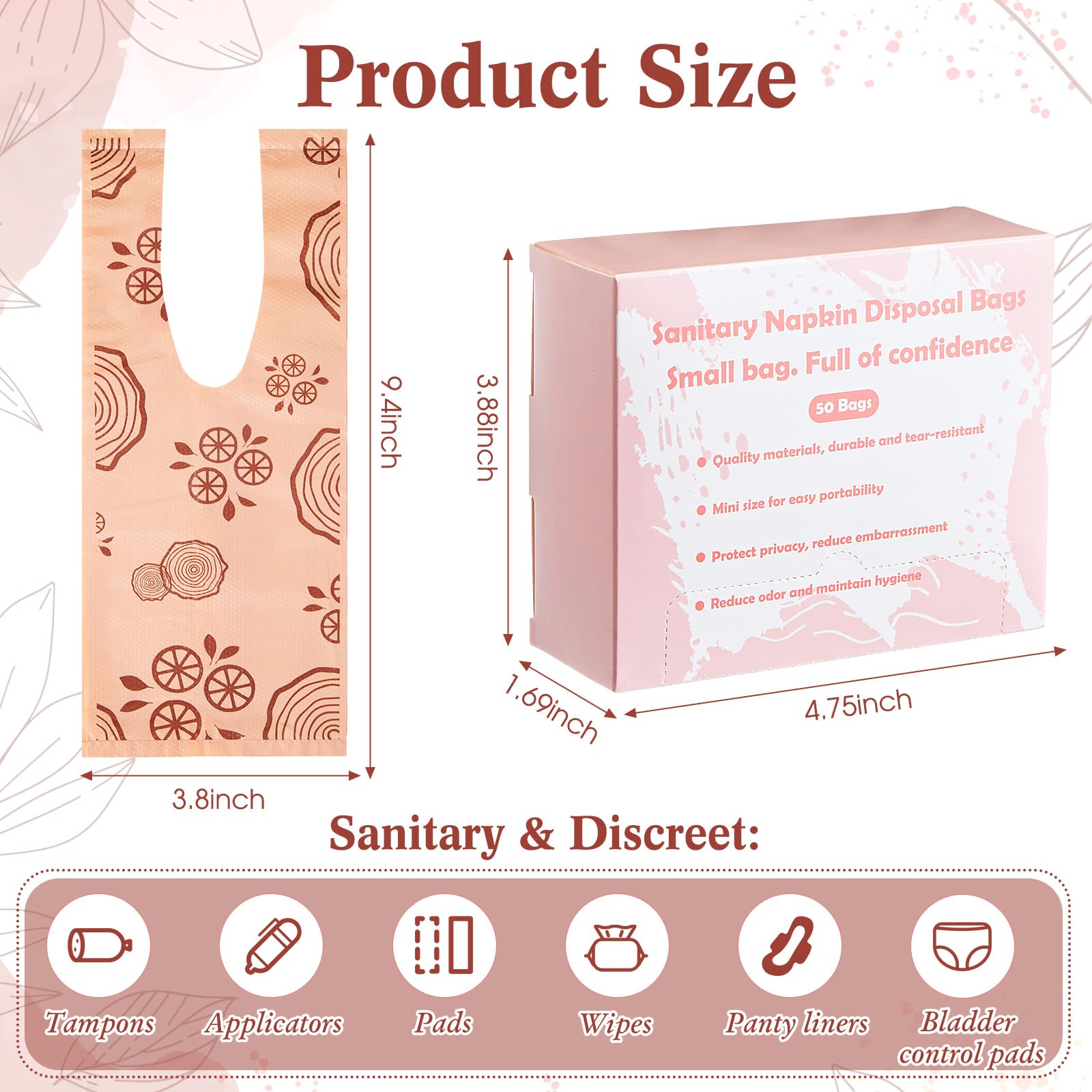 Maitys 300 Pcs Disposable Bags for Sanitary Pads Personal Care Disposal Bags Fragrance Small Discreet Diaper Sacks for Tampons,