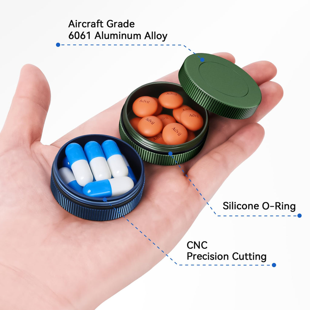 Aufew 2 Pack Mini Pill Case, Metal Travel Pill Box for Purse, Pocket Pharmacy, Cute Vitamin Organizer for Daily Pills, Small Ess