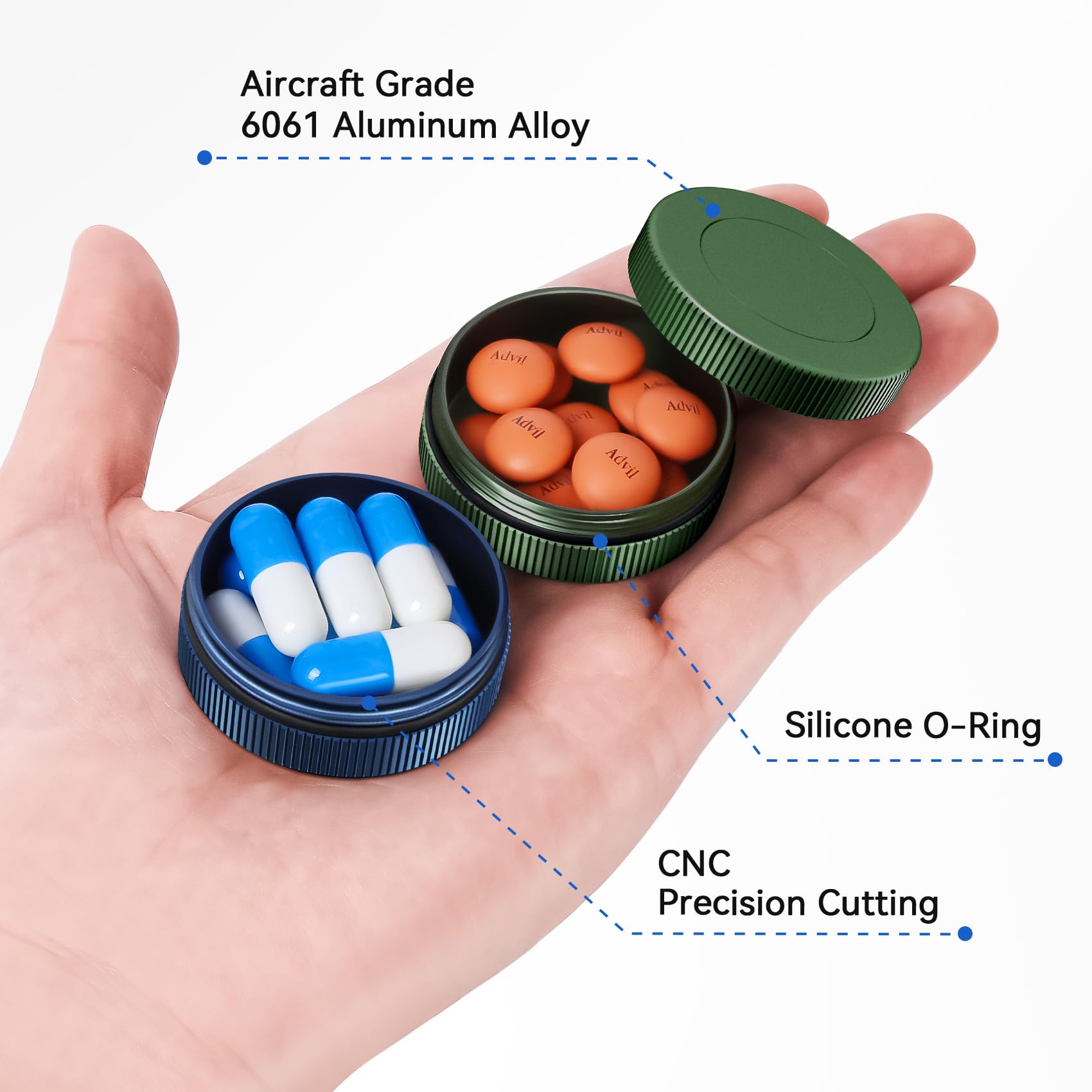 Aufew 2 Pack Mini Pill Case, Metal Travel Pill Box for Purse, Pocket Pharmacy, Cute Vitamin Organizer for Daily Pills, Small Ess