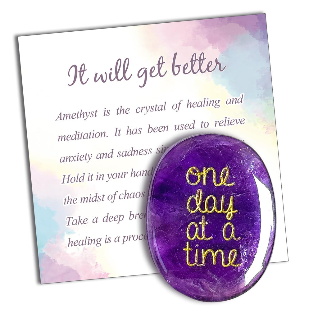 SOLACIEL Nature Amethyst Healing Crystal One Day at A Time, Inspirational Thinking of You Gifts for Women Men