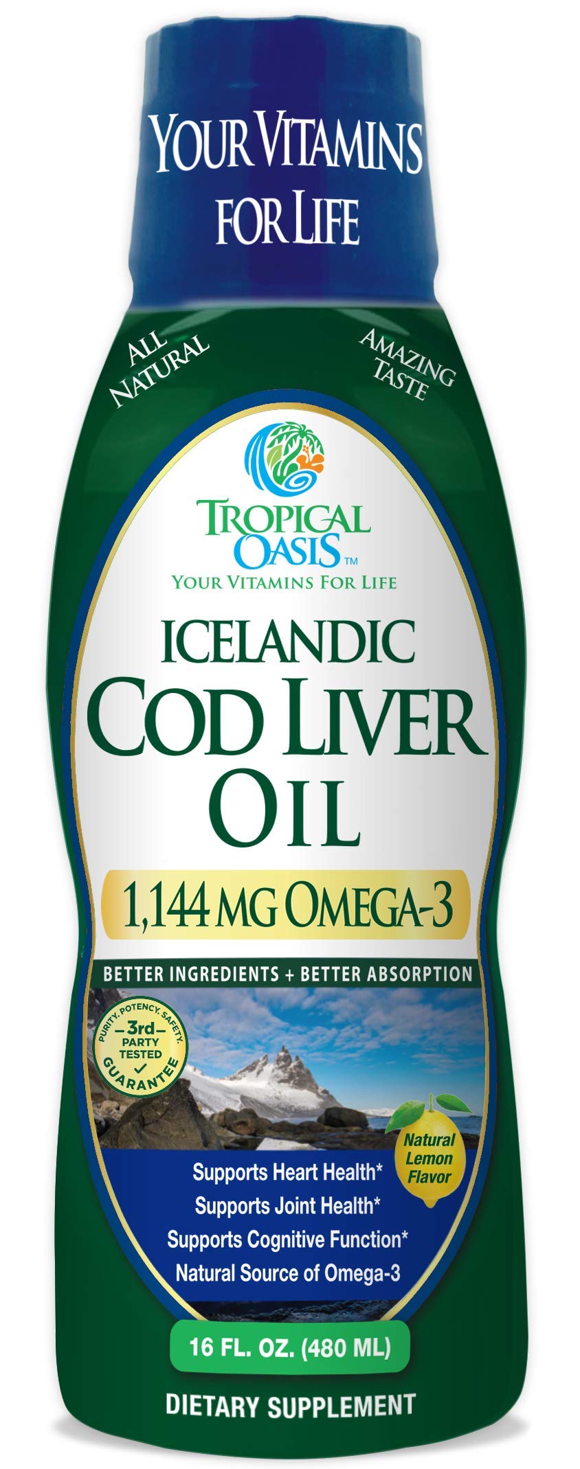 Icelandic Cod Liver Oil | Maximum Strength 1144mg of Liquid Omega 3 Fish Oil | Wild-Caught Natural Omega-3 Fish Oil for Heart, B