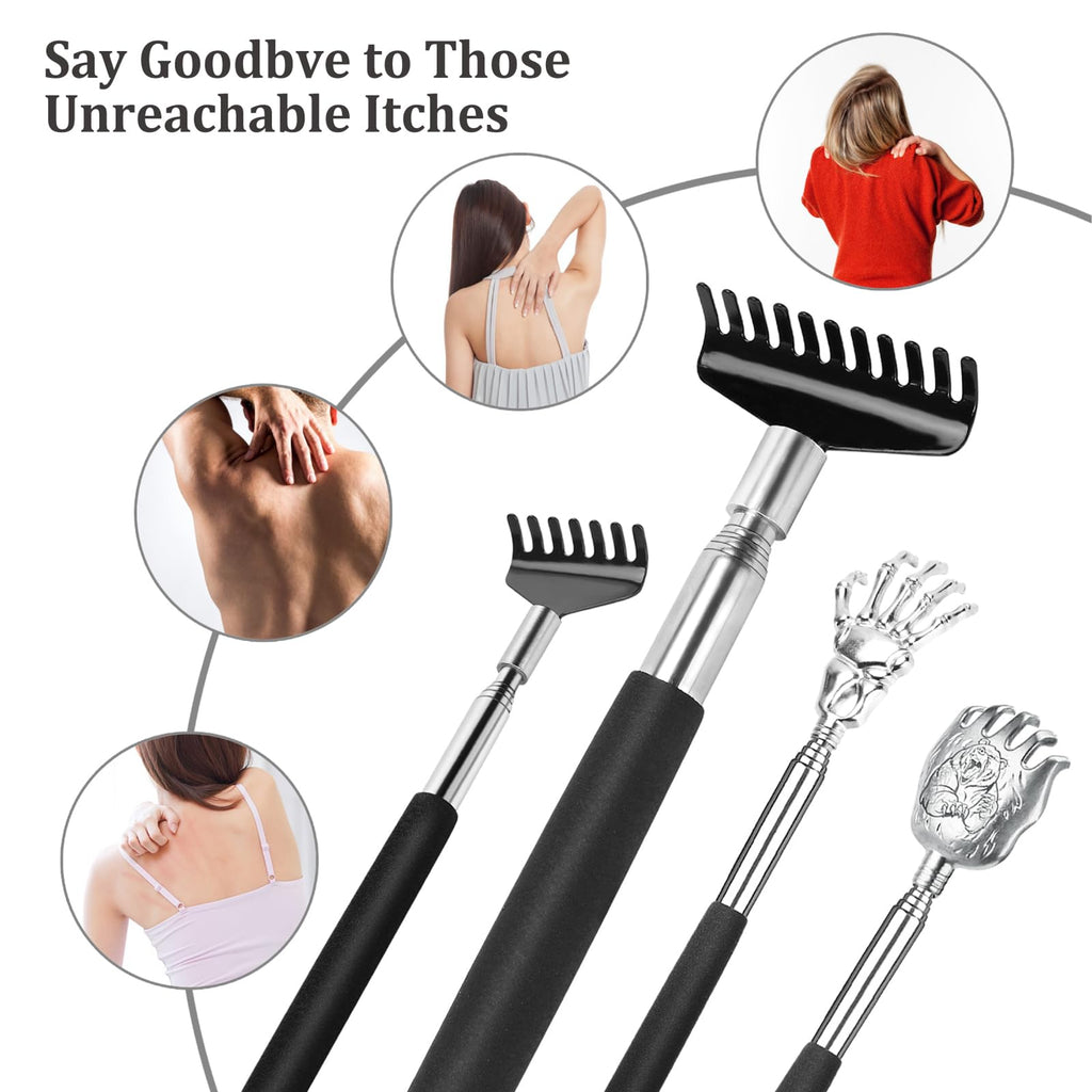Oversized Back Scratcher Gift Set, 4 Pack Portable Extendable Stainless Steel Telescoping Massage Tool, Gift/Stocking Stuffers f
