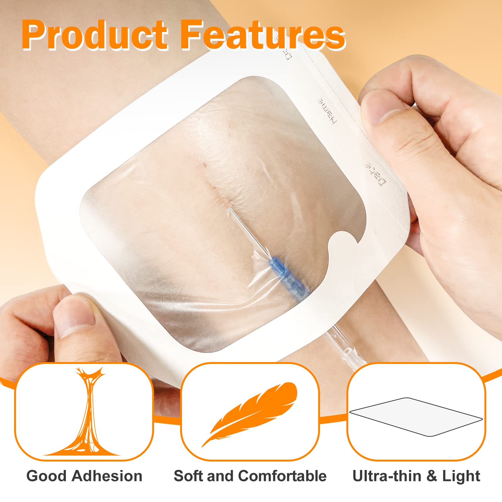 Carbou Transparent Film Dressing,4 x 4.75 Pack of 50 Waterproof Wound Bandage Adhesive Patches,Post Surgical Shower or IV Shield