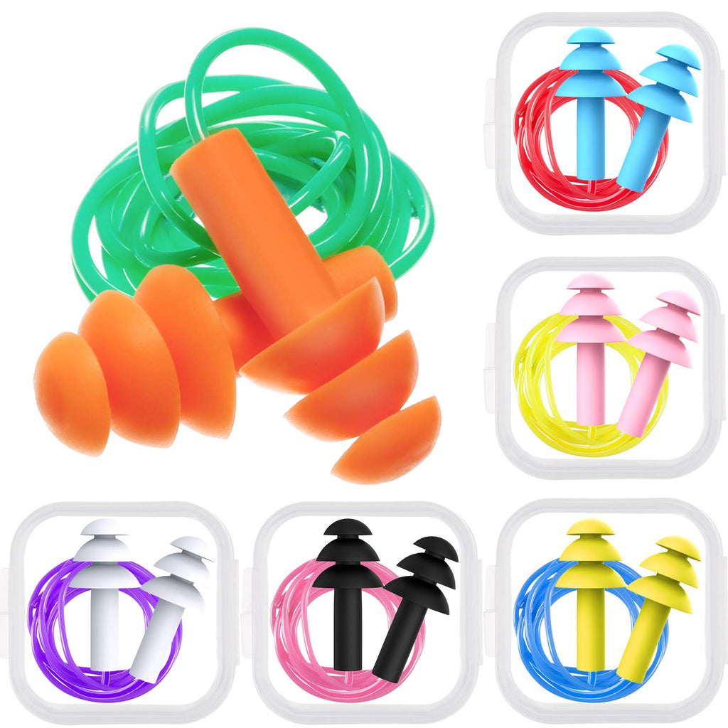 Bememo 6 Pairs Silicone Ear Plugs Noise Cancelling Reusable Corded Waterproof Earplugs Sound Blocking Hearing Protection for Sle