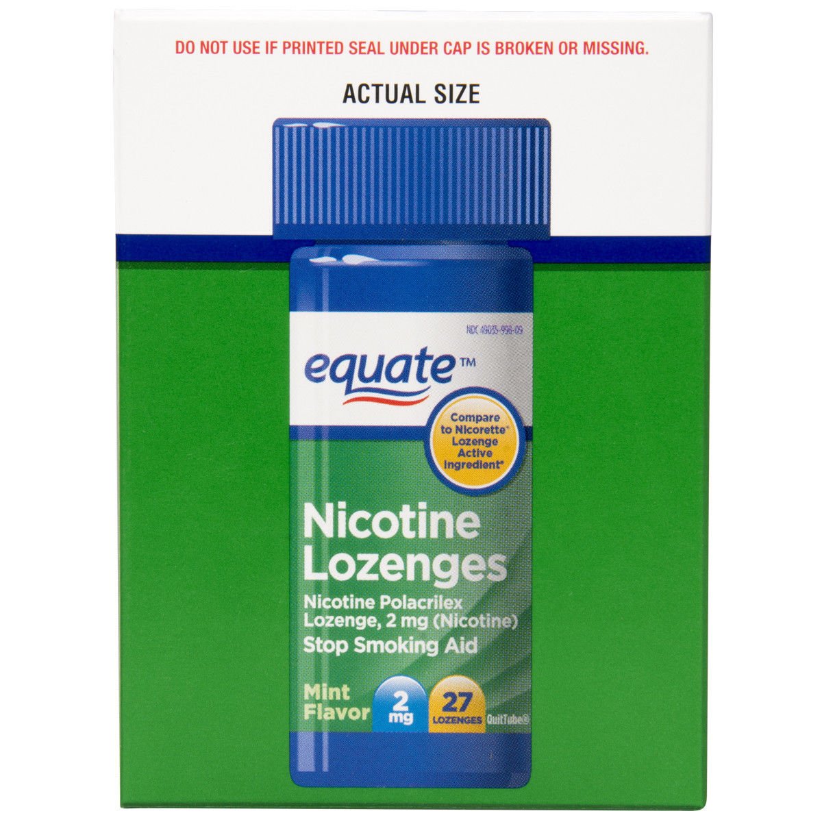 Equate Nicotine Lozenge Stop Smoking Aid, Mint Flavor 2 mg, 108 Lozenges