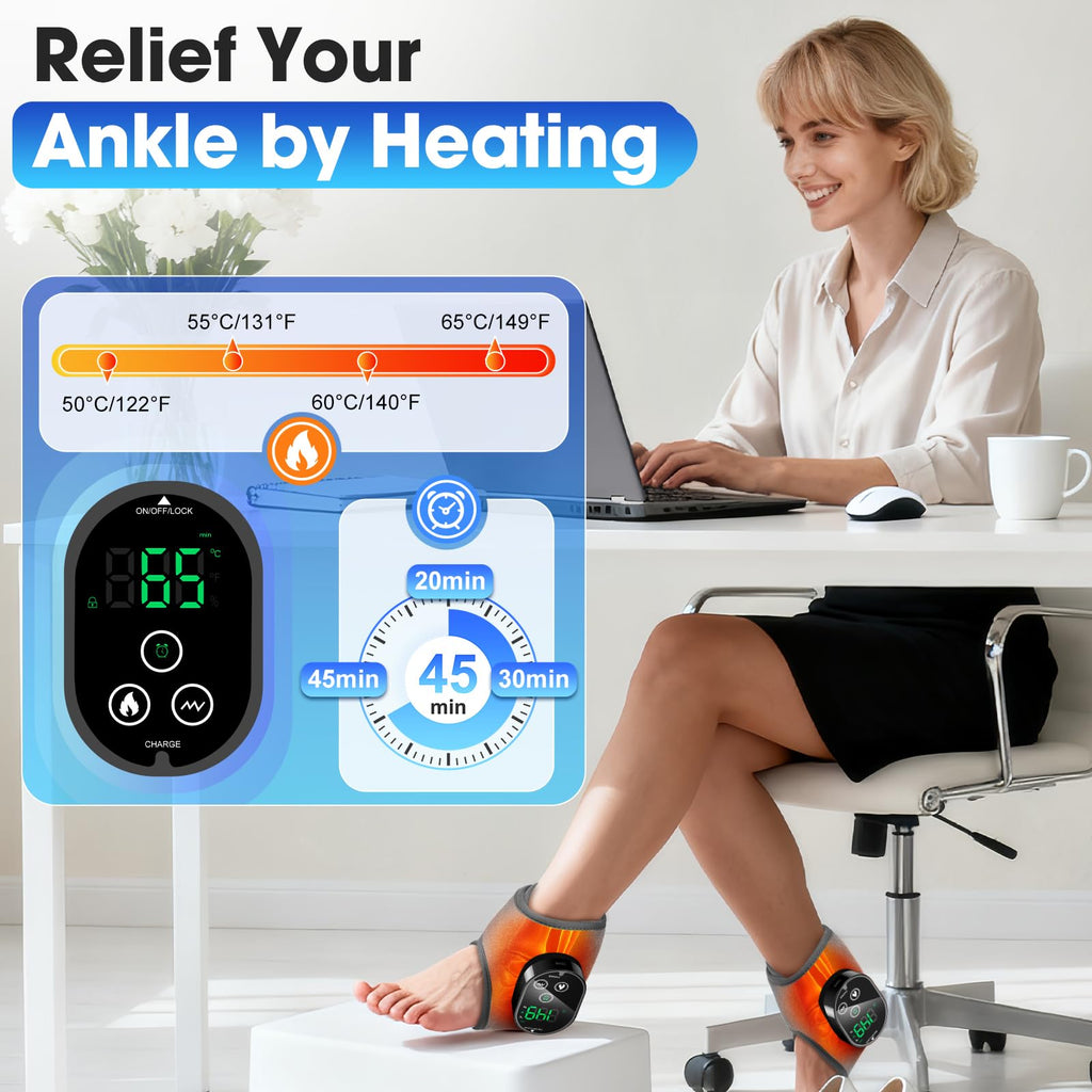 BAISEMAIN 2PCS Foot Renew Massager for Neuropathy - Ankle Heating Pad with Massage, Portable Cordless Design for Home & Travel U