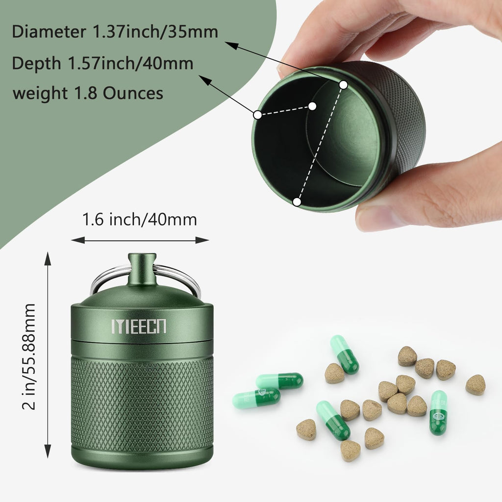 MEECN Keychain Pill Holder, Box, Aluminum, Waterproof Container, Pill Organizer for Outdoor Travel Camping,Size: 1.6 x 1.6 x 2 i