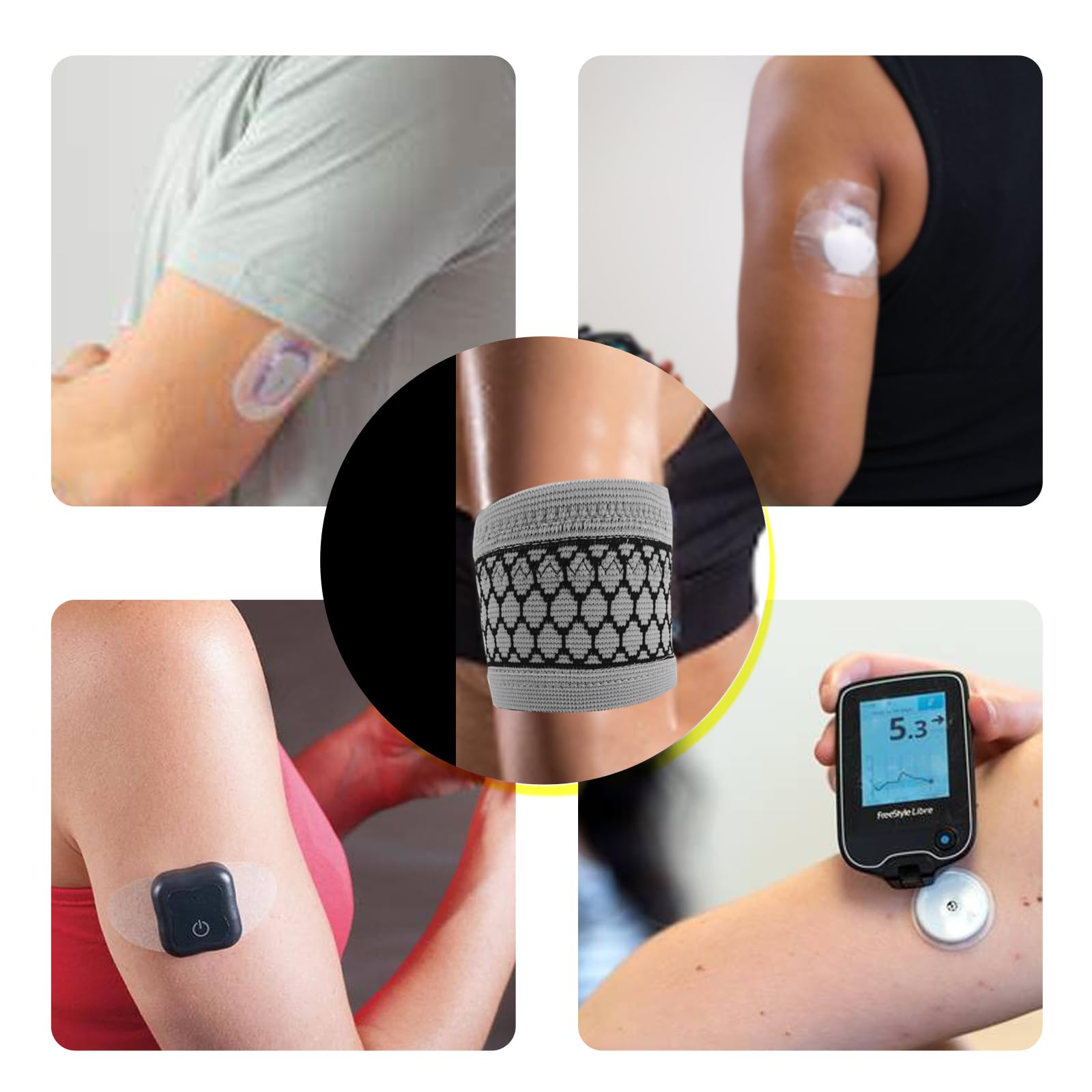 Diabetic Arm Band for CGM Sensor Protective Dia Band suits Freestyle Libre Medtronic Dexcom Sensor Cover for Medical Device GRAY