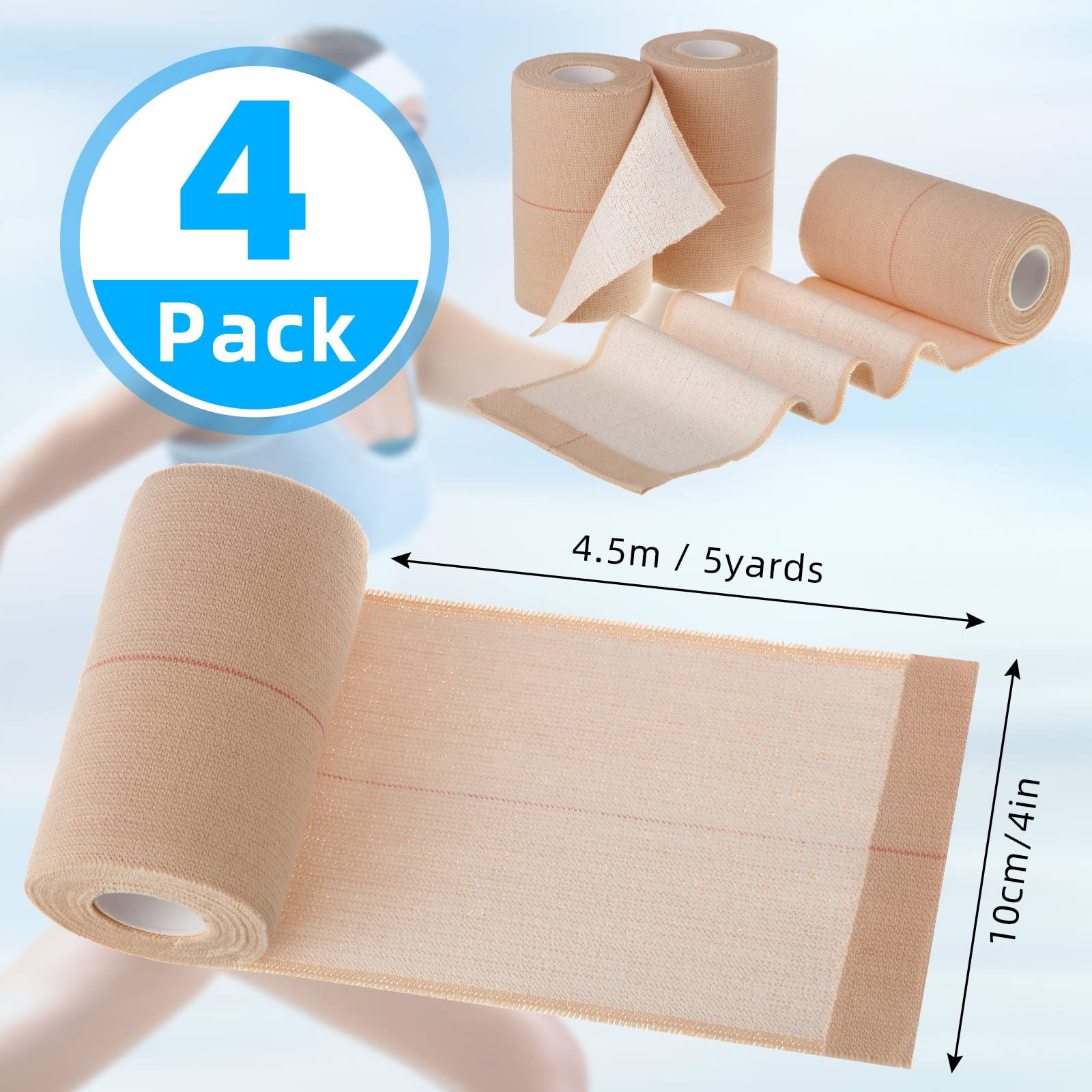 4 Rolls Adhesive Elastic Tape Bandage Tape Wrap Bandage Wrap Elastic Bandage Self Adhesive Bandages Flexible Stretch Bandages fo
