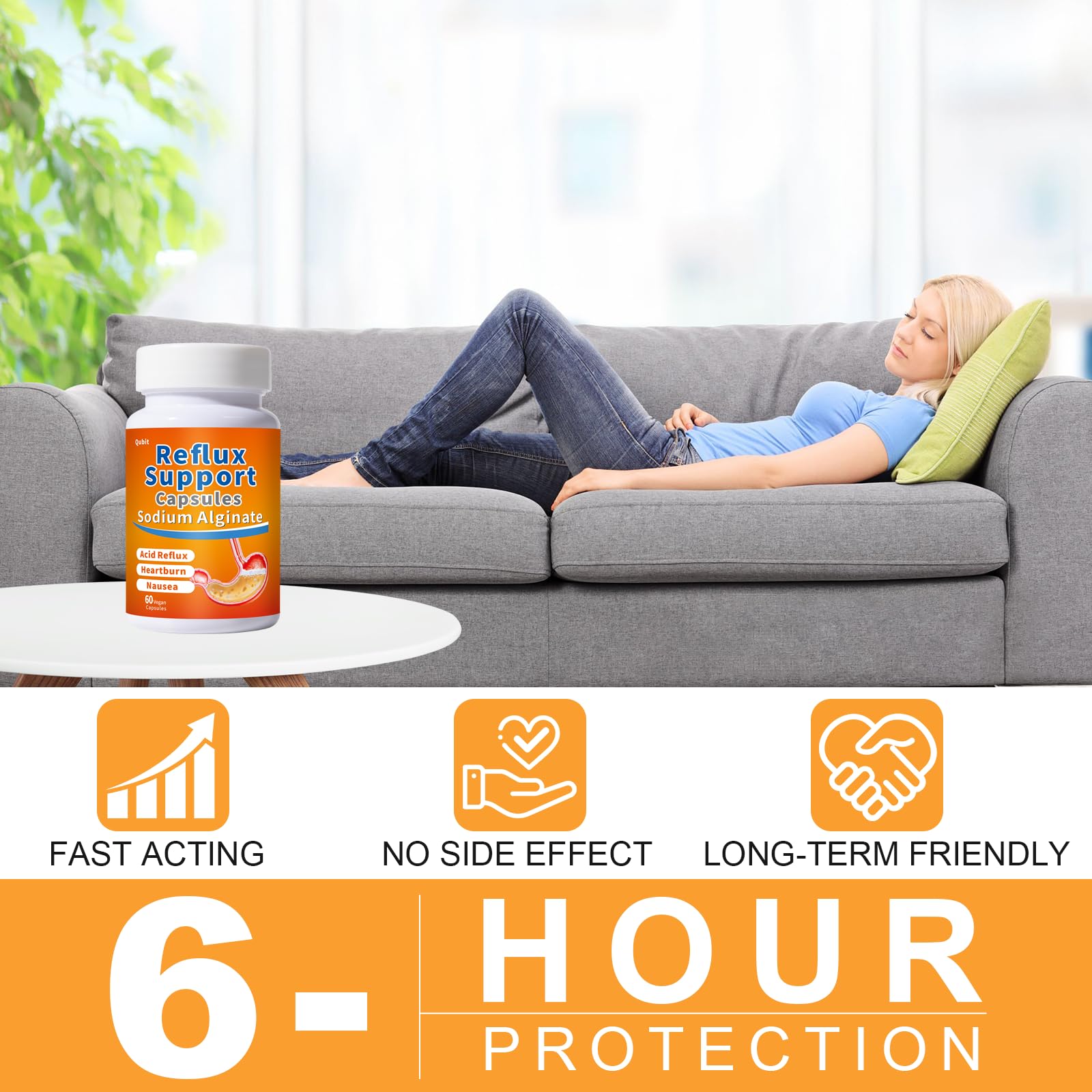 QUBIT Sodium Alginate for Acid Reflux - No Aftertaste & Taste Well, Easy to Swallow, for Silent Reflux, Heartburn & Indigestion