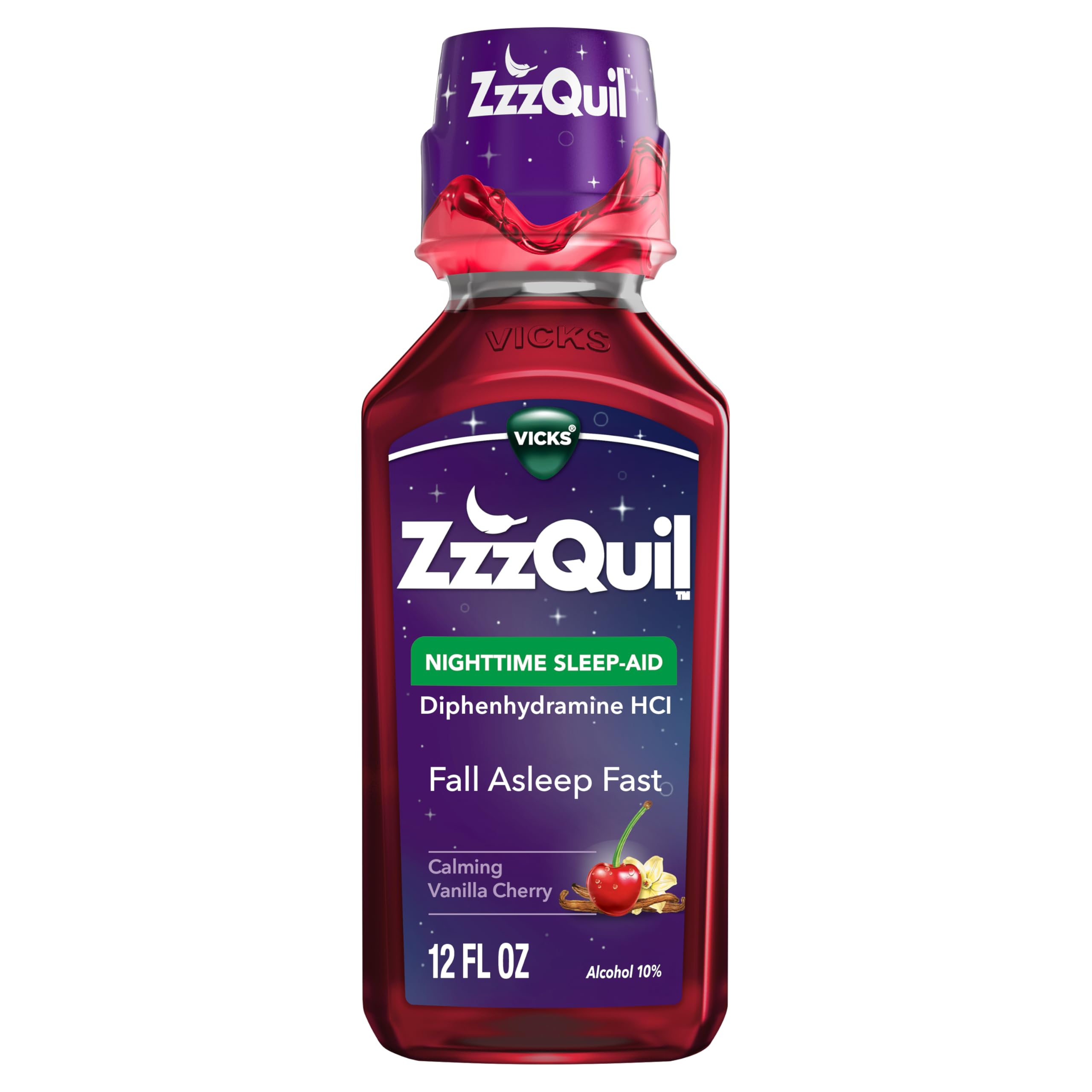 ZzzQuil, Nighttime Sleep Aid Liquid, 50 mg Diphenhydramine HCl, No.1 Sleep Aid Brand, Fall Asleep Fast, Non-Habit Forming, Calmi