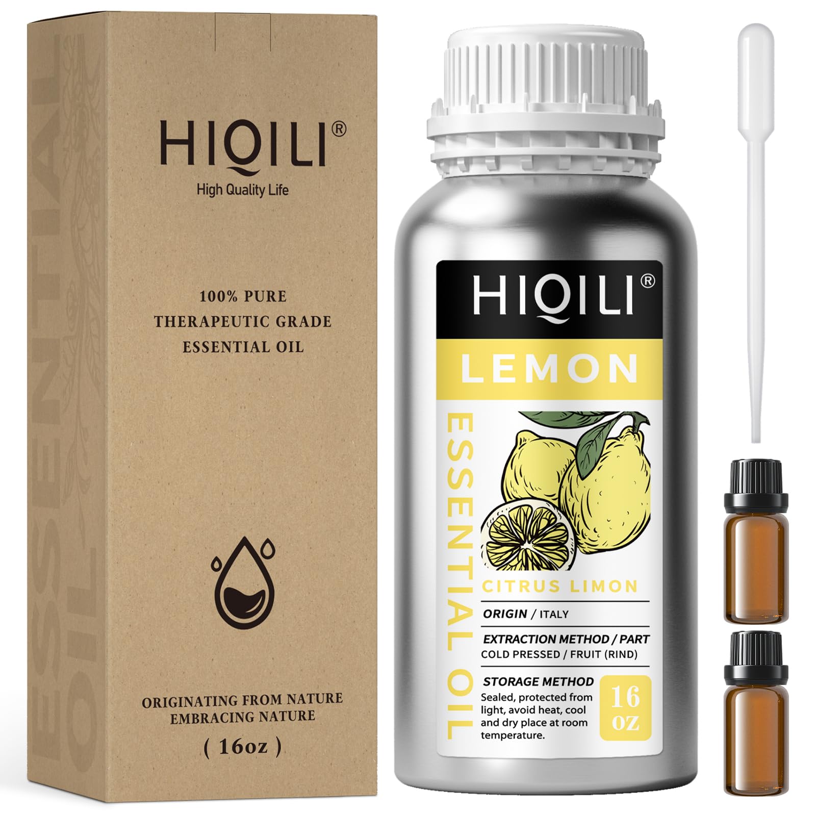 HIQILI 16 Fl Oz Lemon Essential Oil, 100% Pure Undiluted for Skin, Cleaning, Diffuser - 500ML